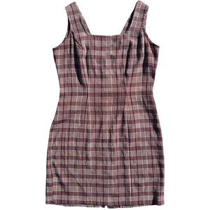 Vintage Beige and Maroon Plaid Dress